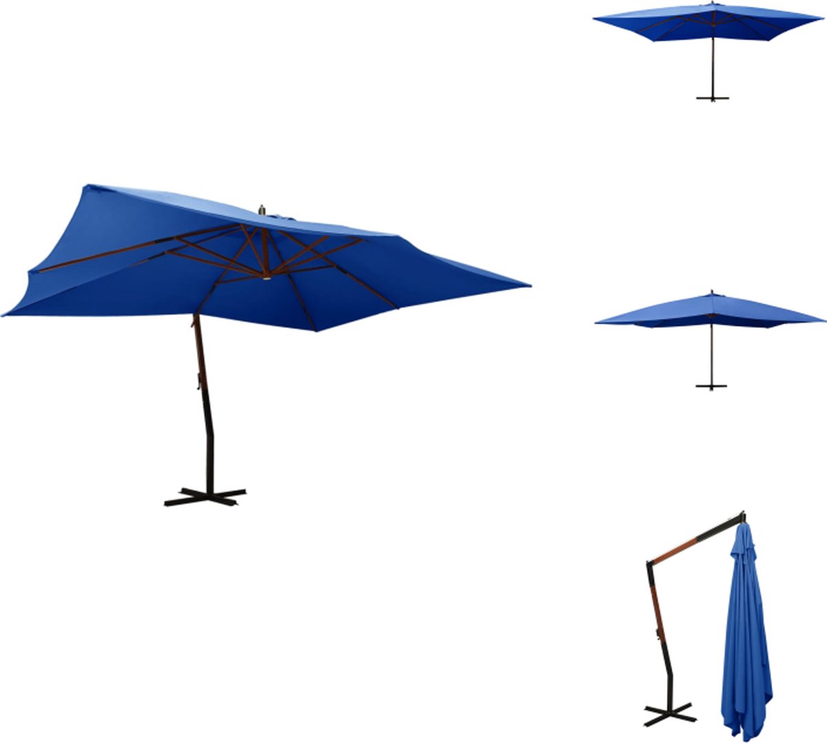 vidaXL Zweefparasol - Zweefparasols - Tuinparasol - Balkon Parasol - Zweefparasol met houten paal 400x300 cm azuurblauw (8721096023767)