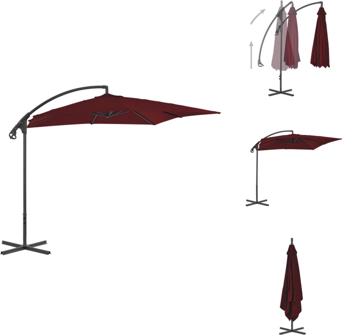 vidaXL Zweefparasol - Zweefparasols - Tuinparasol - Balkon Parasol - Zweefparasol met stalen paal 250x250 cm wijnrood (8721032993772)