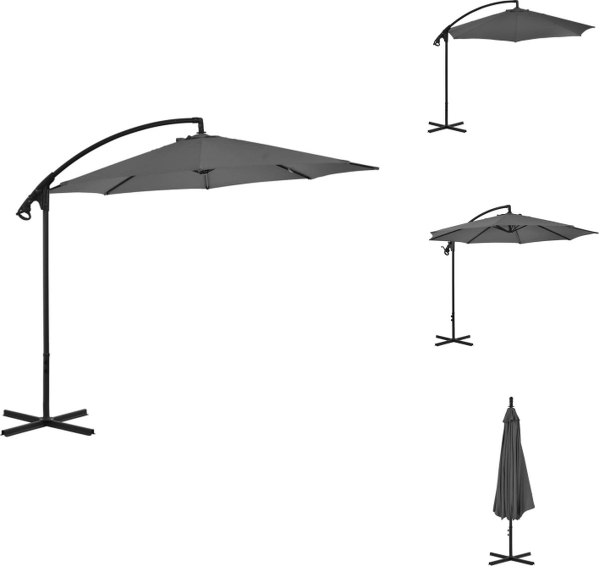 vidaXL Zweefparasol - Zweefparasols - Tuinparasol - Balkon Parasol - Zweefparasol met stalen paal 300 cm antraciet (8721032977413)