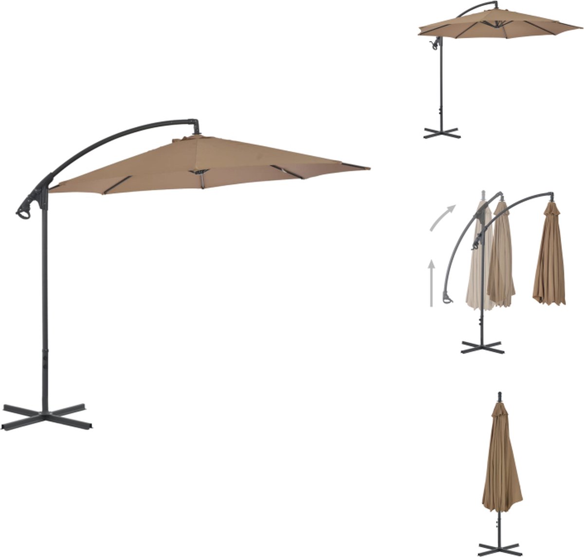 vidaXL Zweefparasol - Zweefparasols - Tuinparasol - Balkon Parasol - Zweefparasol met stalen paal 300 cm taupe (8721032985395)