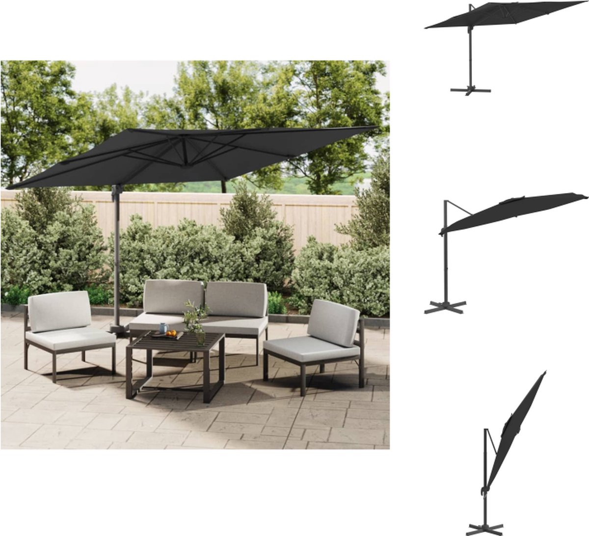 vidaXL Zweefparasol - Zweefparasols - Tuinparasol - Tuinparasol - Zweefparasol met aluminium paal 400x300 cm zwart (8721096024382)