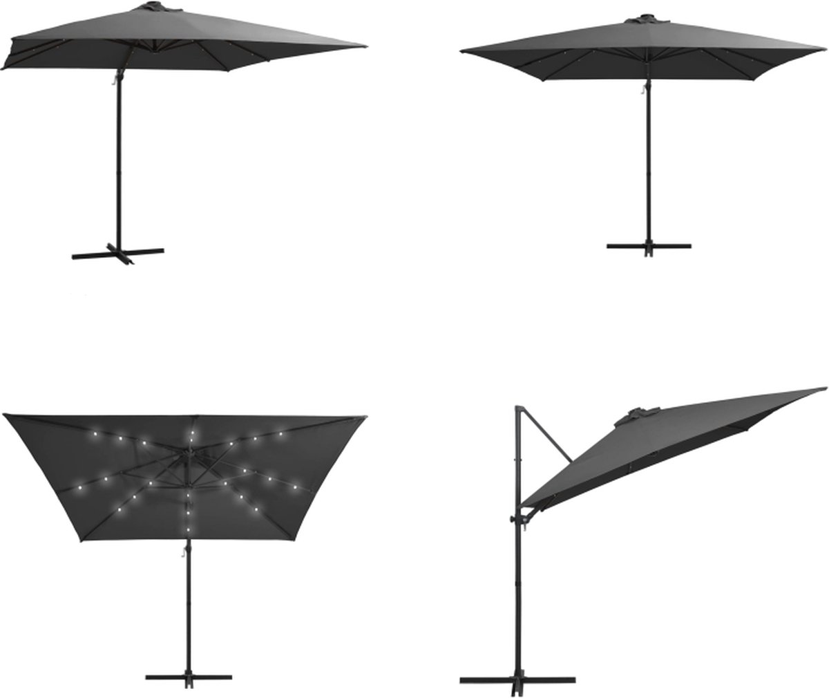 vidaXL Zweefparasol met LED-verlichting en paal 250x250 cm antraciet - Zweefparasol - Zweefparasols - Parasol - Parasols (8721115524565)