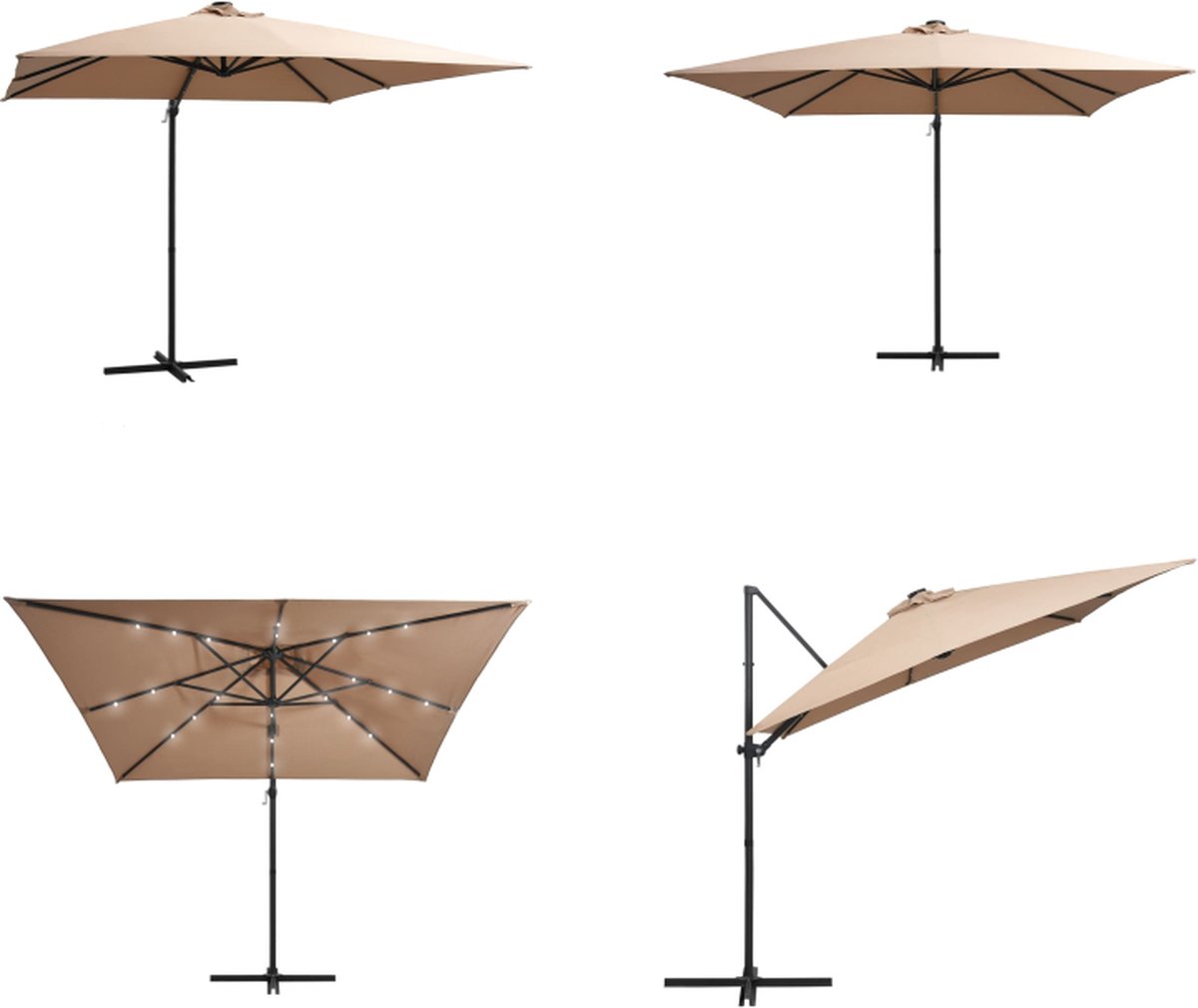 vidaXL Zweefparasol met LED-verlichting stalen paal 250x250 cm taupe - Zweefparasol - Zweefparasols - Parasol - Parasols (8721115530092)