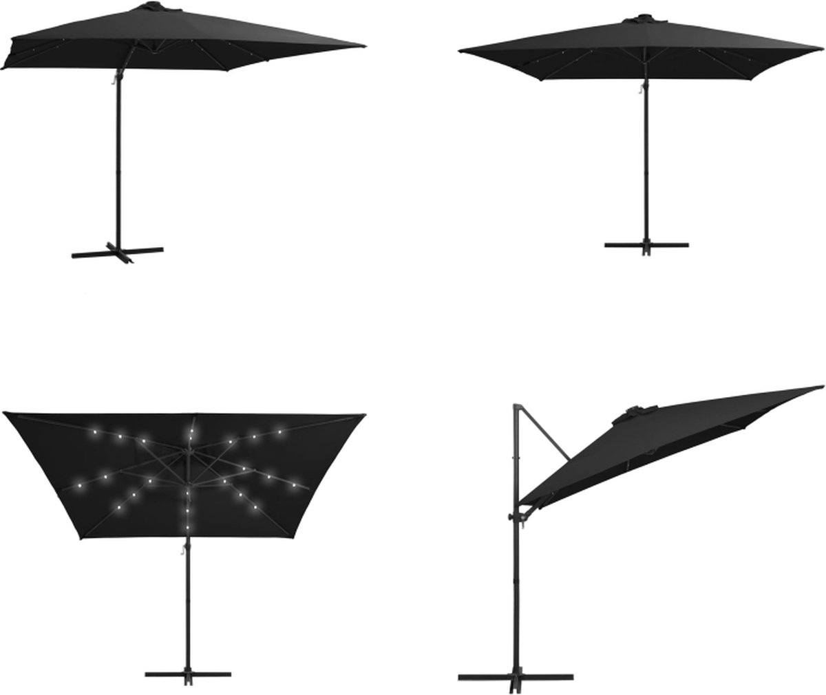 vidaXL Zweefparasol met LED-verlichting stalen paal 250x250 cm zwart - Zweefparasol - Zweefparasols - Parasol - Parasols (8721115526279)