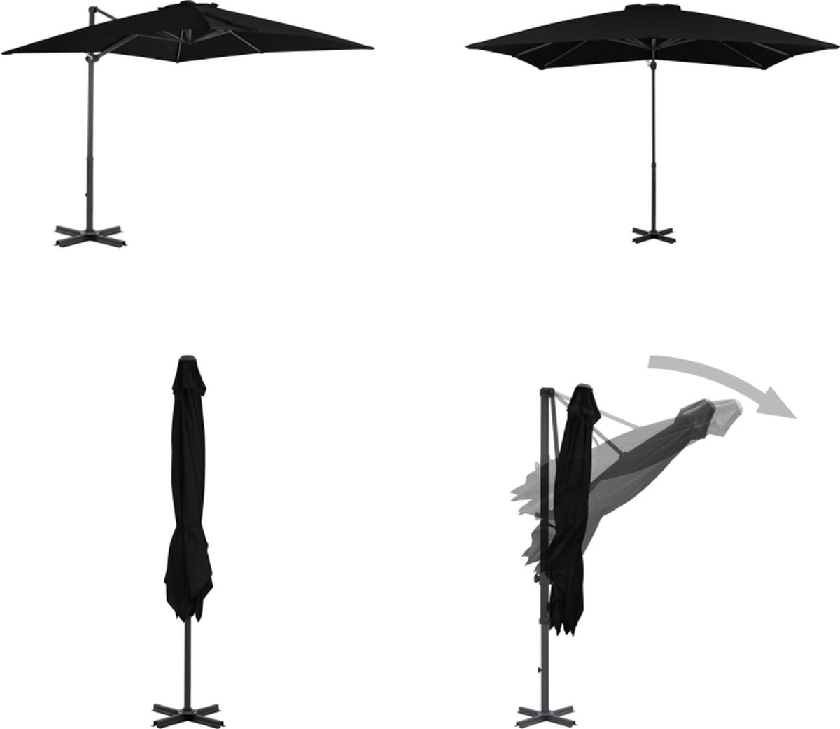 vidaXL Zweefparasol met aluminium paal 250x250 cm zwart - Zweefparasol - Zweefparasols - Parasol - Parasols (8721115550762)