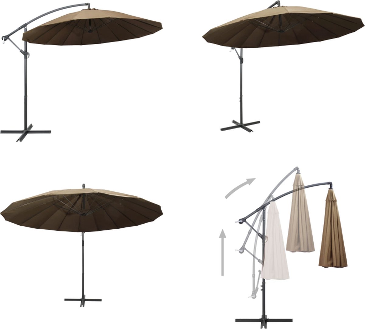 vidaXL Zweefparasol met aluminium paal 3 m taupe Hangende Parasol - Tuinset - Parasol - Zonwering - Outdoor Decoratie - Patio Set - Tuinaccessoires - Veranda - Parasol - Parasols - Hangparasol - Hangparasols (8721115527382)