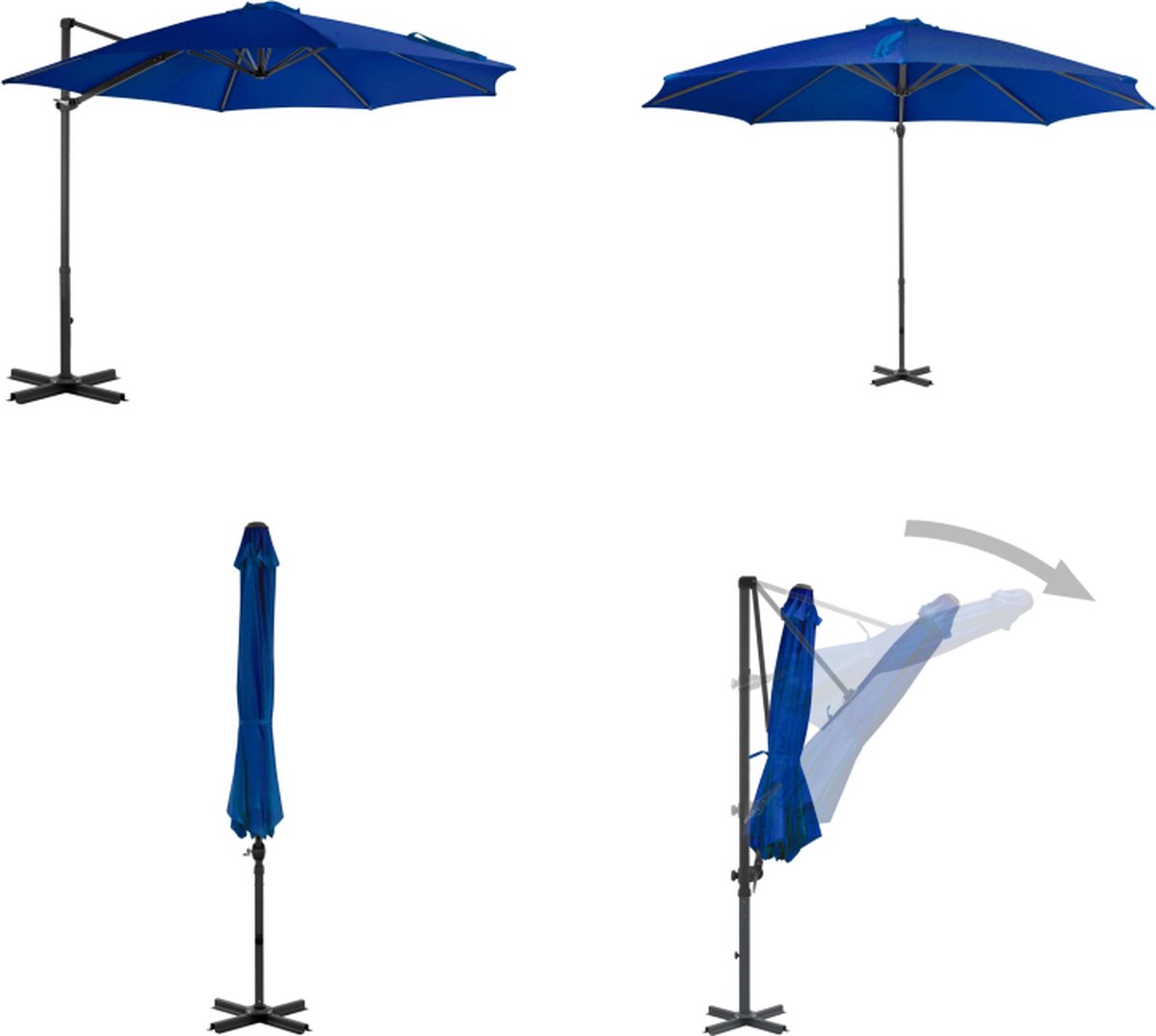 vidaXL Zweefparasol met aluminium paal 300 cm azuurblauw - Zweefparasol - Zweefparasols - Parasol - Parasols (8721115529102)