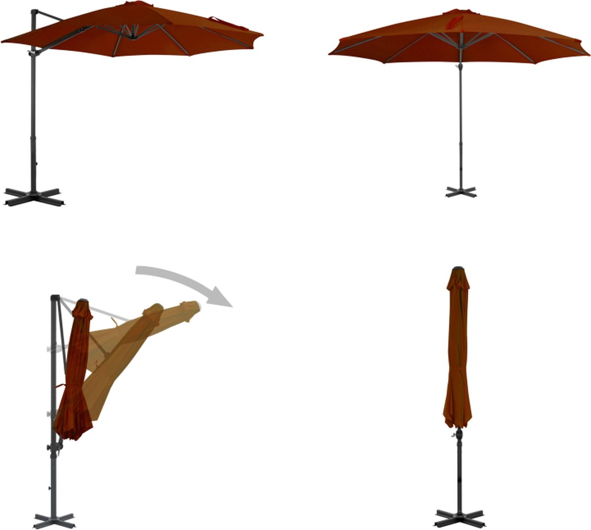 vidaXL Zweefparasol met aluminium paal 300 cm terracottakleurig - Zweefparasol - Zweefparasols - Parasol - Parasols (8721115548158)