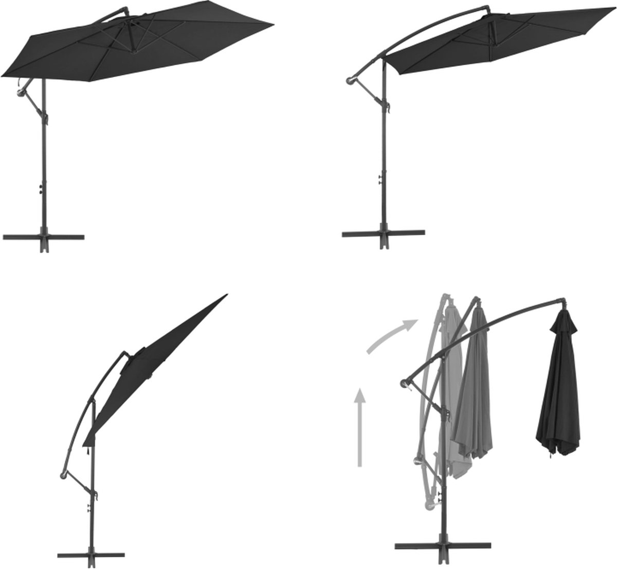 vidaXL Zweefparasol met aluminium paal 300 cm zwart - Zweefparasol - Zweefparasols - Parasol - Parasols (8721115536292)