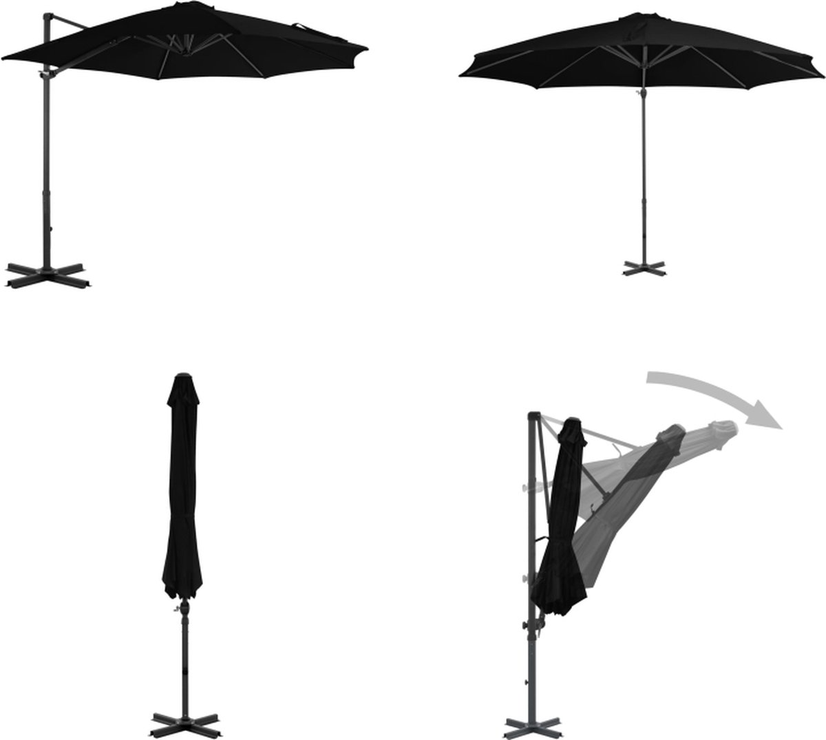 vidaXL Zweefparasol met aluminium paal 300 cm zwart - Zweefparasol - Zweefparasols - Parasol - Parasols (8721115538555)