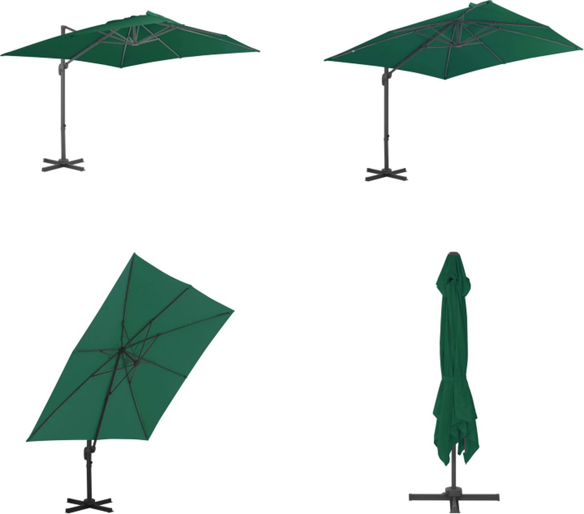 vidaXL Zweefparasol met aluminium paal 300x300 cm groen - Zweefparasol - Zweefparasols - Parasol - Parasols (8721115525562)