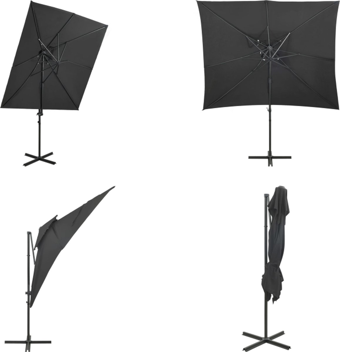 vidaXL Zweefparasol met dubbel dak 250x250 cm antracietkleurig - Zweefparasol - Zweefparasols - Parasol - Parasols (8721115532911)