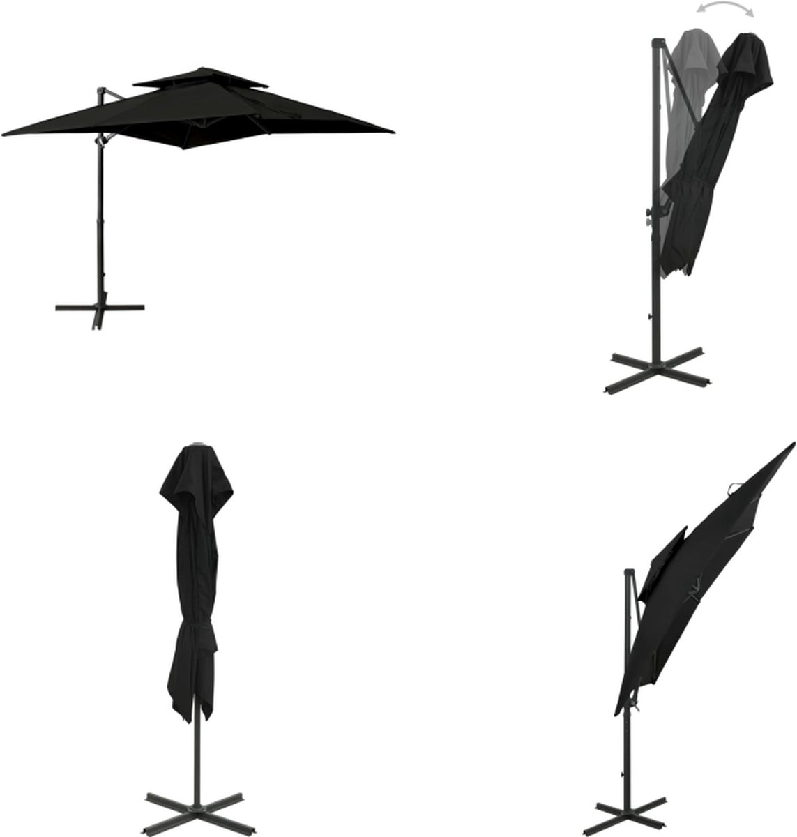 vidaXL Zweefparasol met dubbel dak 250x250 cm zwart - Zweefparasol - Zweefparasols - Parasol - Parasols (8721115522998)