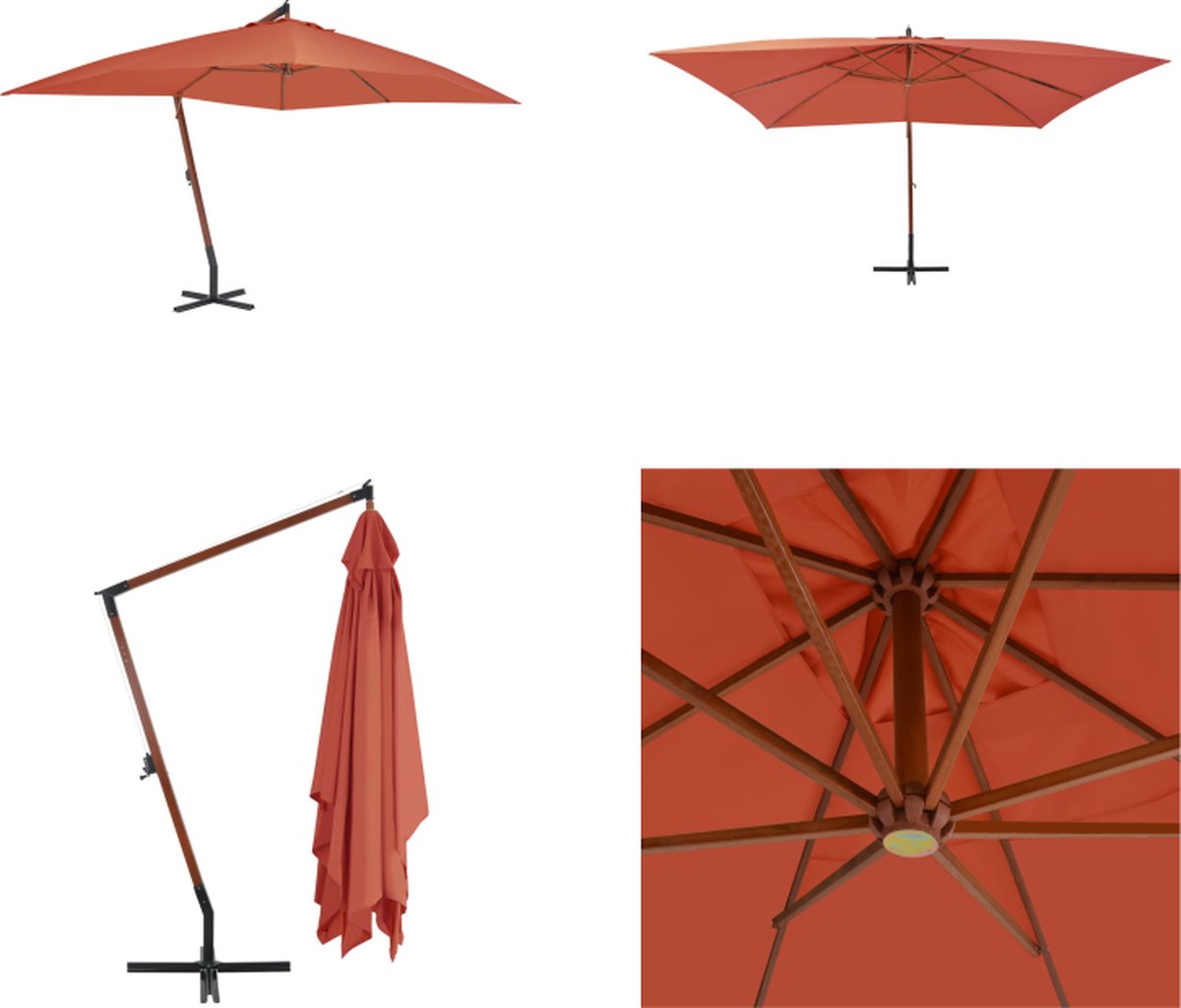 vidaXL Zweefparasol met houten paal 400x300 cm terracottakleurig - Zweefparasol - Zweefparasols - Parasol - Parasols (8721115525753)