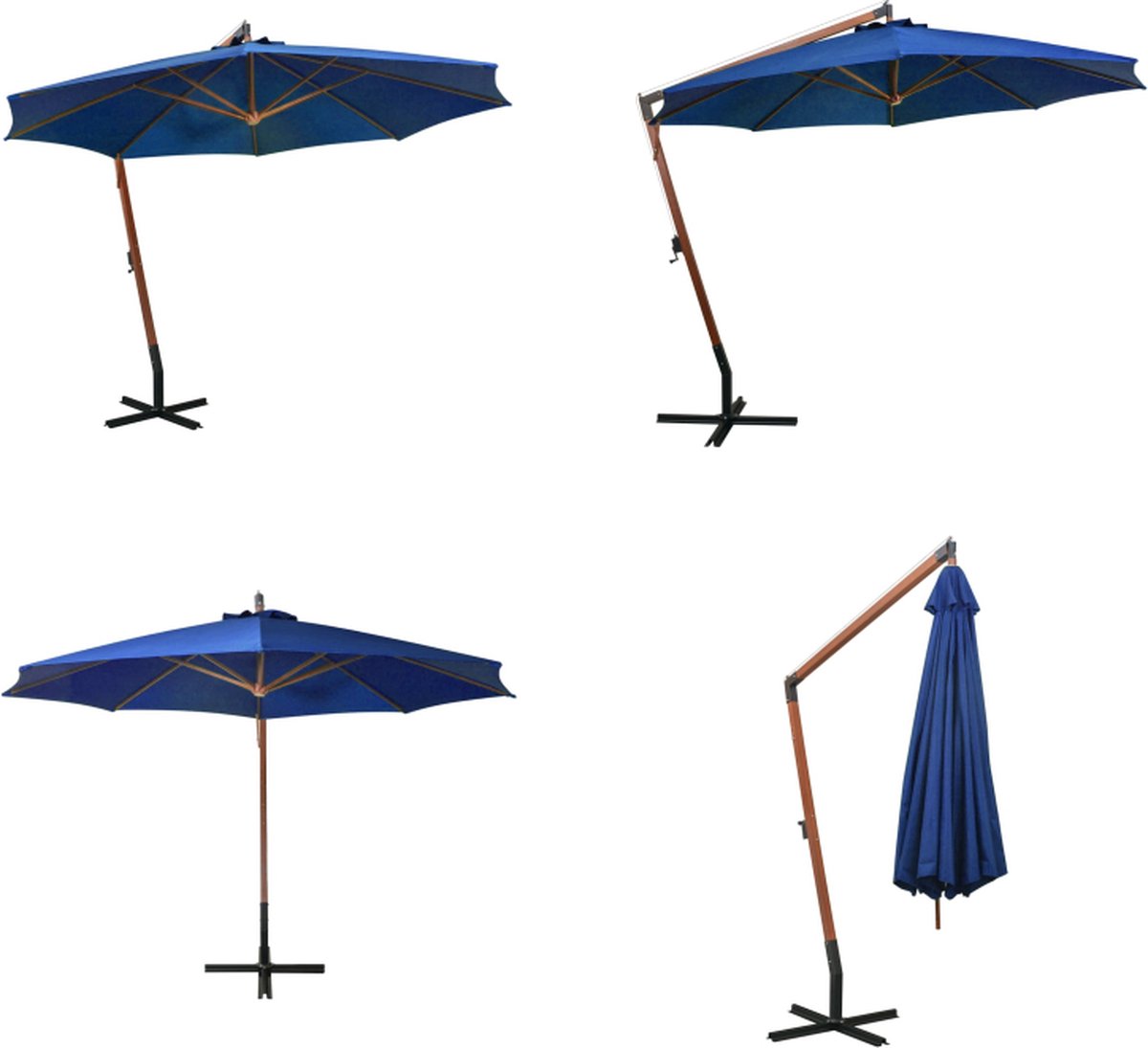 vidaXL Zweefparasol met paal 3-5x2-9 m massief vurenhout azuurblauw - Hangparasol - Hangparasols - Parasol - Parasols (8721115525586)