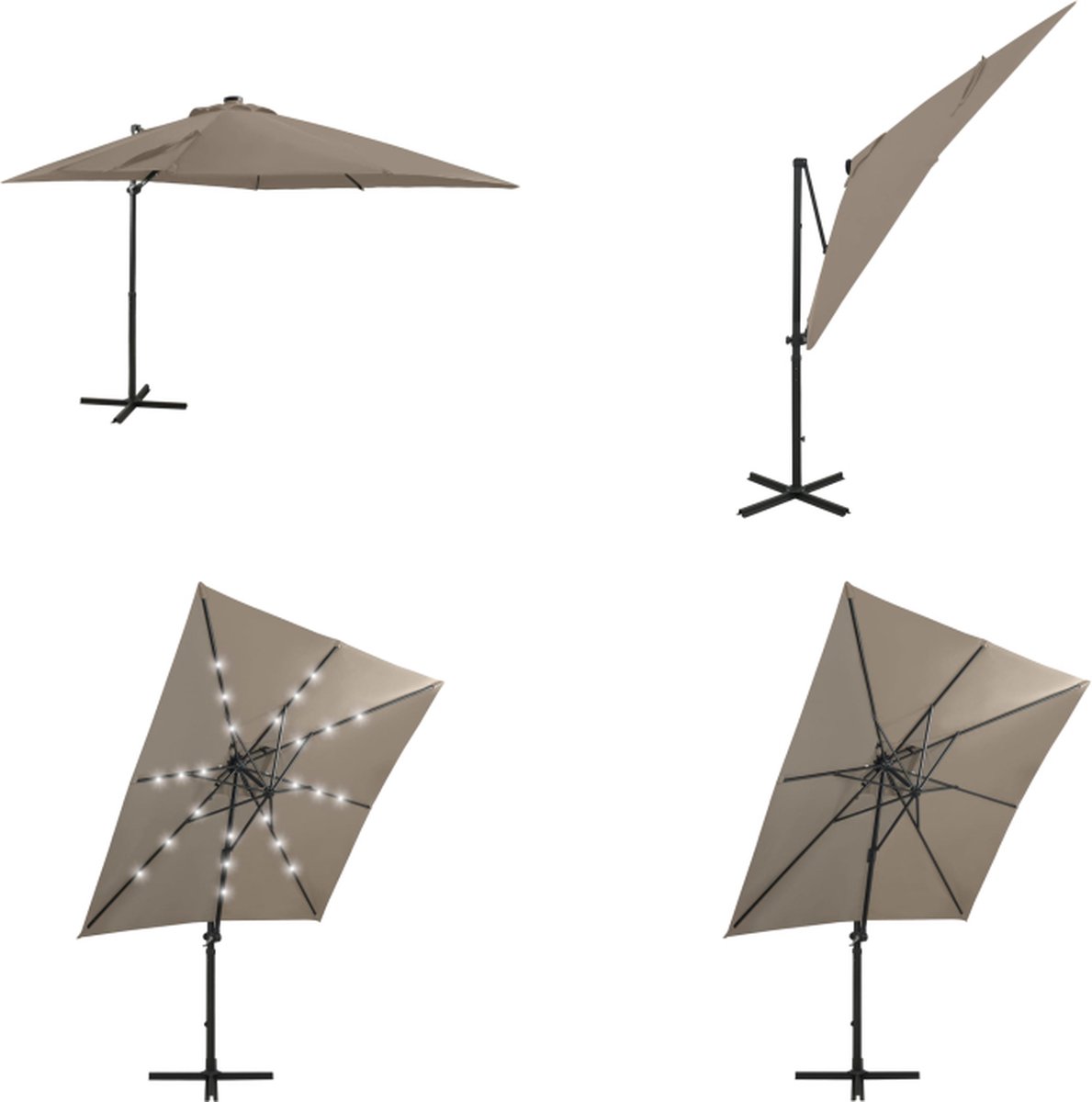 vidaXL Zweefparasol met paal en LED-verlichting 250 cm taupe - Zweefparasol - Zweefparasols - Parasol - Parasols (8721115523056)