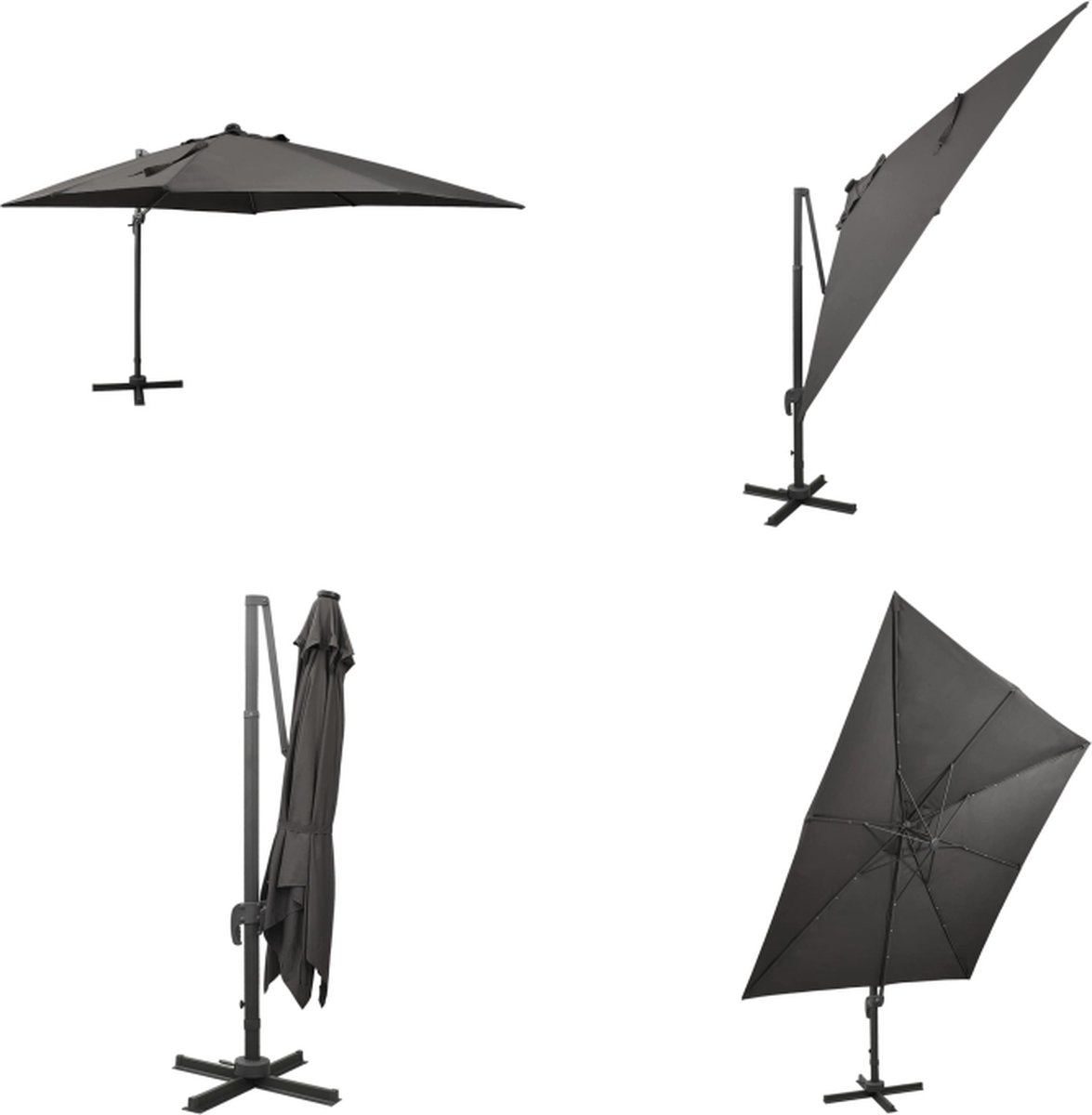 vidaXL Zweefparasol met paal en LED-verlichting 300 cm antracietkleur - Zweefparasol - Zweefparasols - Parasol - Parasols (8721115552612)