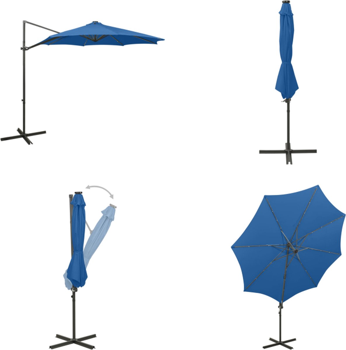 vidaXL Zweefparasol met paal en LED-verlichting 300 cm azuurblauw - Zweefparasol - Zweefparasols - Parasol - Parasols (8721115536896)