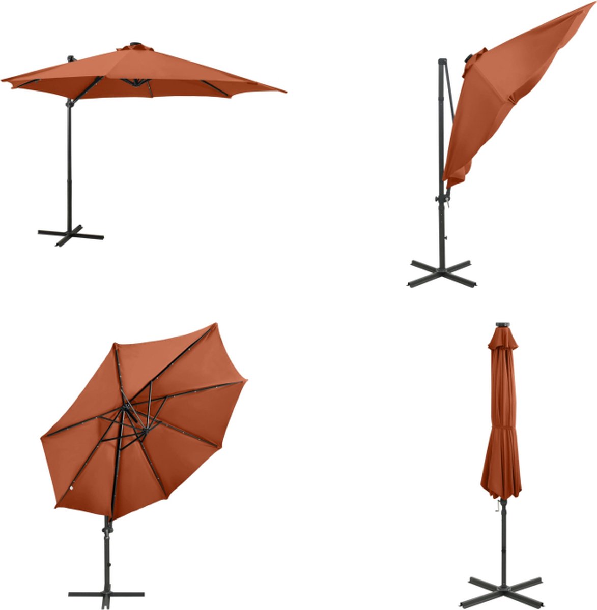 vidaXL Zweefparasol met paal en LED-verlichting 300 cm terracottakleur - Zweefparasol - Zweefparasols - Parasol - Parasols (8721115527931)