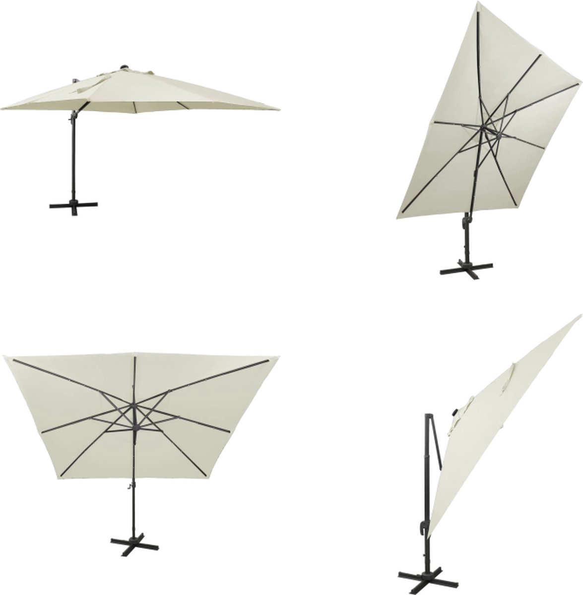 vidaXL Zweefparasol met paal en LED-verlichting 300 cm zandkleurig - Zweefparasol - Zweefparasols - Parasol - Parasols (8721115550502)