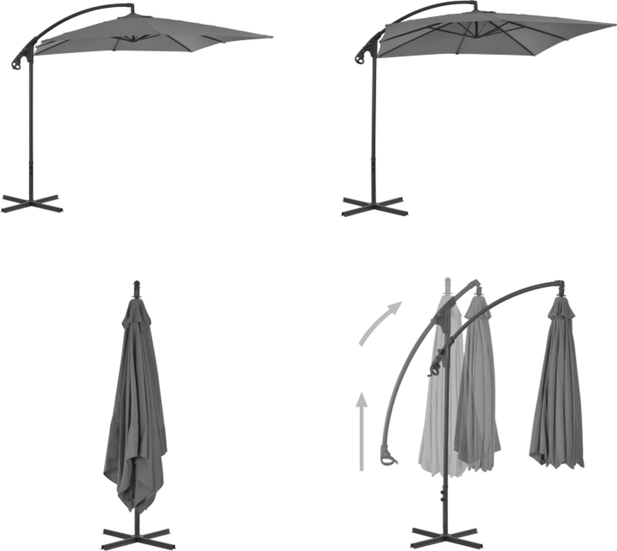 vidaXL Zweefparasol met stalen paal 250x250 cm antraciet - Zweefparasol - Zweefparasols - Parasol - Parasols (8721115544266)