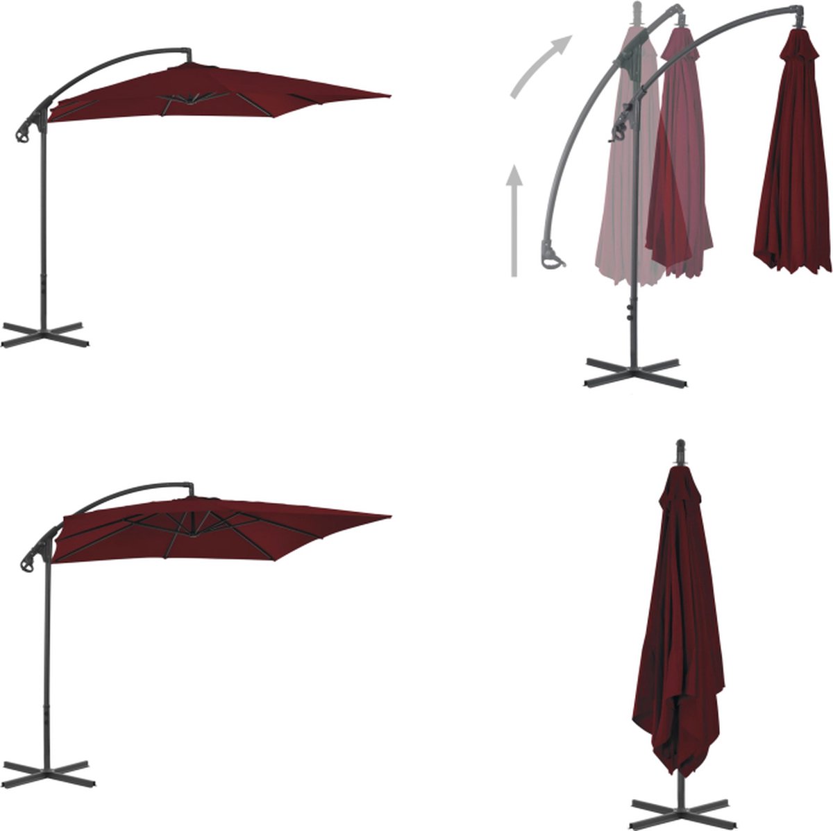 vidaXL Zweefparasol met stalen paal 250x250 cm wijnrood - Zweefparasol - Zweefparasols - Parasol - Parasols (8721115545829)