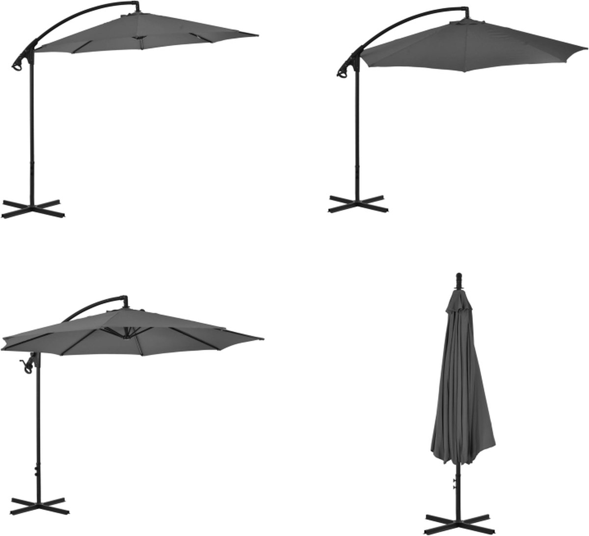 vidaXL Zweefparasol met stalen paal 300 cm antraciet - Zweefparasol - Zweefparasols - Parasol - Parasols (8721115524626)