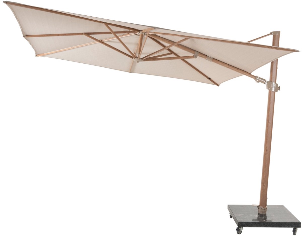 4-Seasons zweefparasol Siesta 300 x 300 cm - Woodlook/Sand (8720087017990)