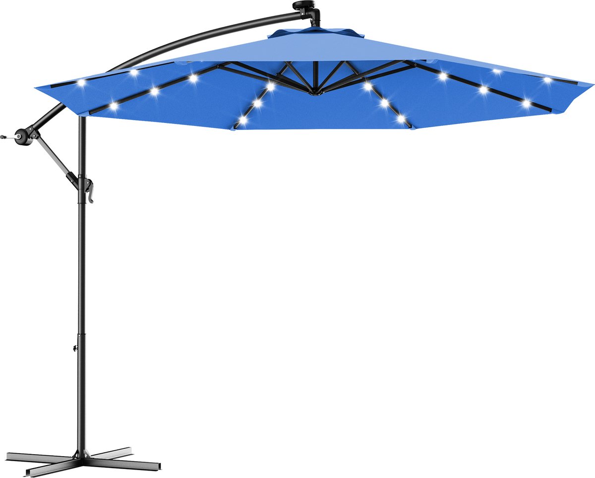 COSTWAY Led-zweefparasol, diameter 300 cm, kantelbaar op zonne-energie, voor tuin, terras, zwembad of veranda, blauw, Groß (0015706487406)