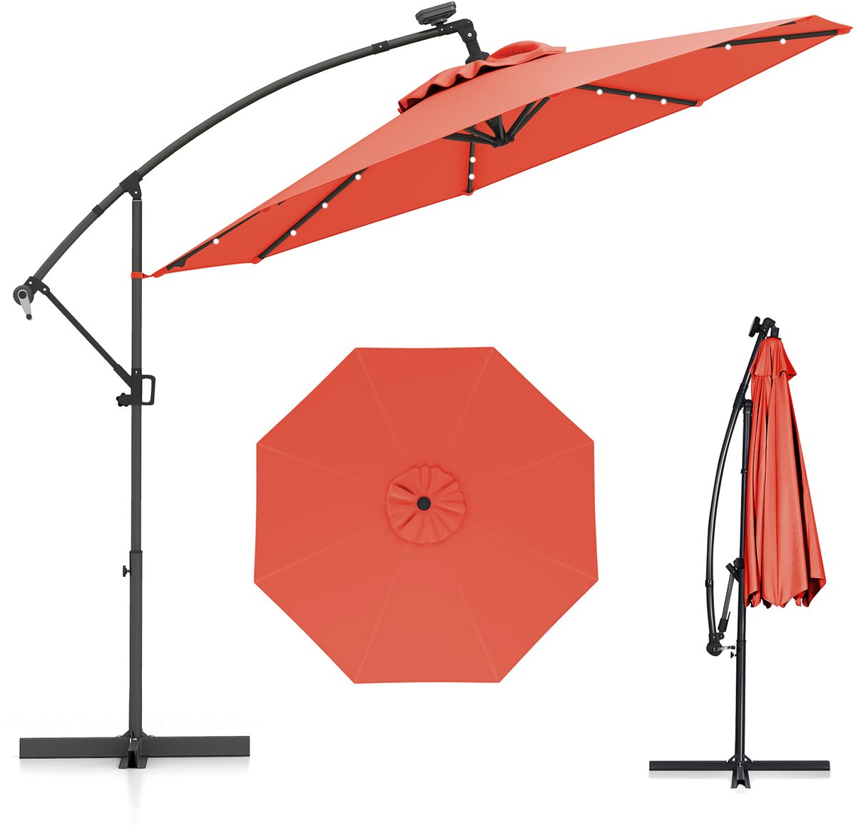 COSTWAY Parasol 300 cm, zweefparasol met 32 ledlampen op zonne-energie en zwengel, hellingshoek verstelbaar, tuinparasol, marktparasol, terrasparasol voor tuin, zwembad, terras (0015706482654)