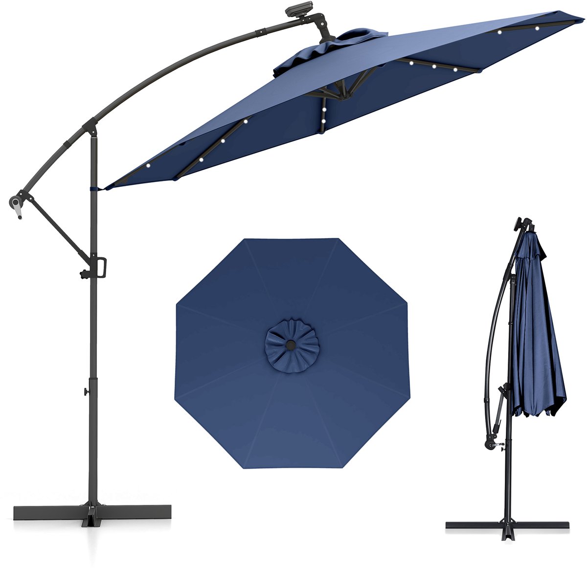 COSTWAY Parasol 300 cm, zweefparasol met 32 ledlampen op zonne-energie en zwengel, hellingshoek verstelbaar, tuinparasol, marktparasol, terrasparasol voor tuin, zwembad, terras (0015706482647)