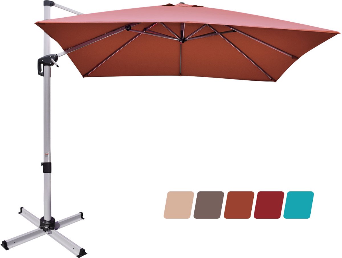 COSTWAY Parasol, rechthoekig, 300 x 300 cm, grote zweefparasol met zwengel, kantelbaar, 360° draaibaar, terrasparasol, marktscherm voor tuin, terras, balkon (0015706482722)
