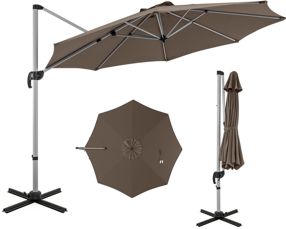 COSTWAY Parasol ⌀ 330 cm, zweefparasol met zwengel, 360 graden draaibaar, hellingshoek verstelbaar, UPF 50+, tuinparasol, terrasparasol, marktscherm voor tuin, terras, balkon (0015706482746)