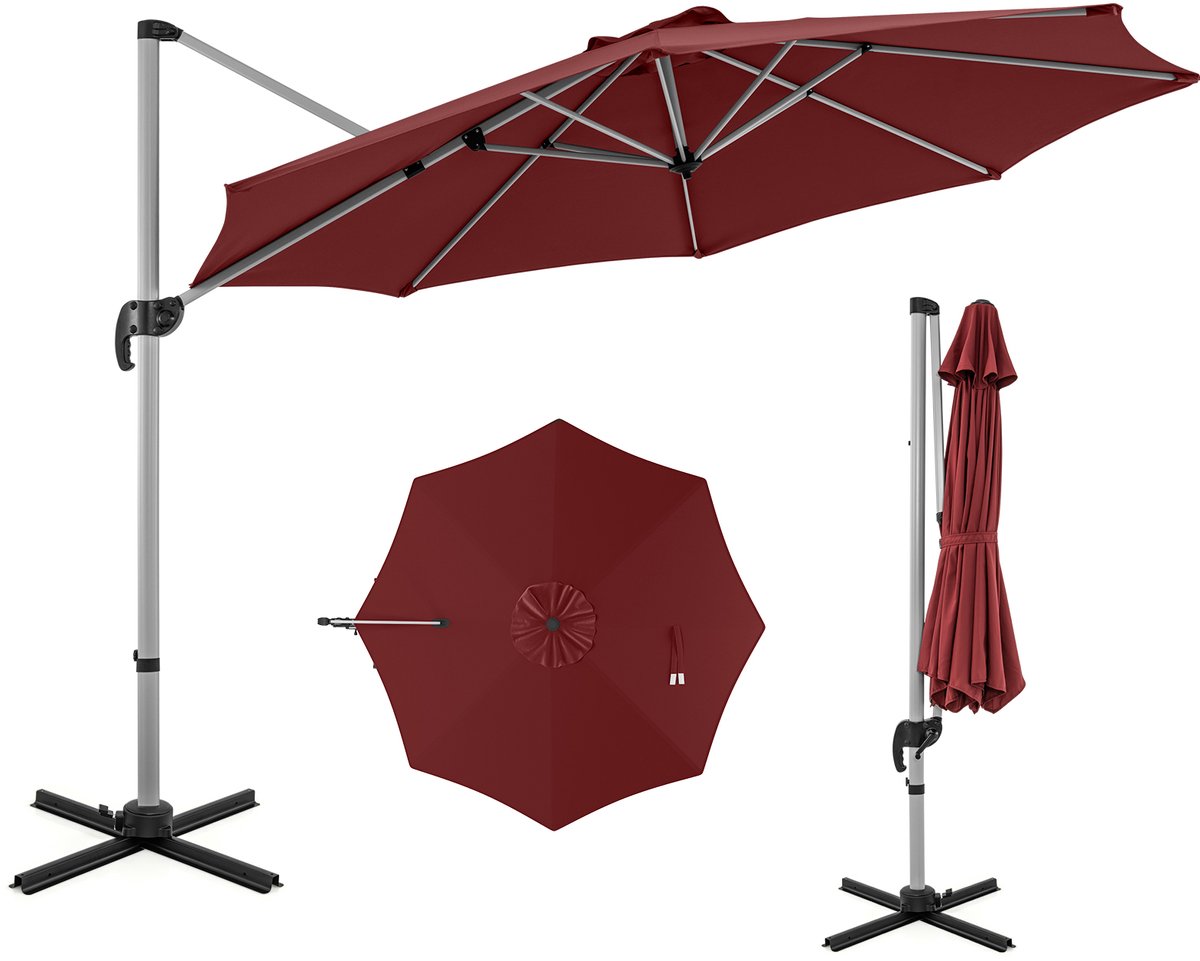 COSTWAY Parasol ⌀ 330 cm, zweefparasol met zwengel, 360 graden draaibaar, hellingshoek verstelbaar, UPF 50+, tuinparasol, terrasparasol, marktscherm voor tuin, terras, balkon (0015706482760)