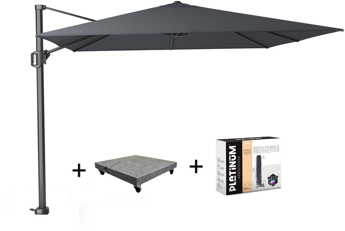 Challenger T1 zweefparasol 300x300 cm antraciet met 90KG voet en hoes (8720848329669)