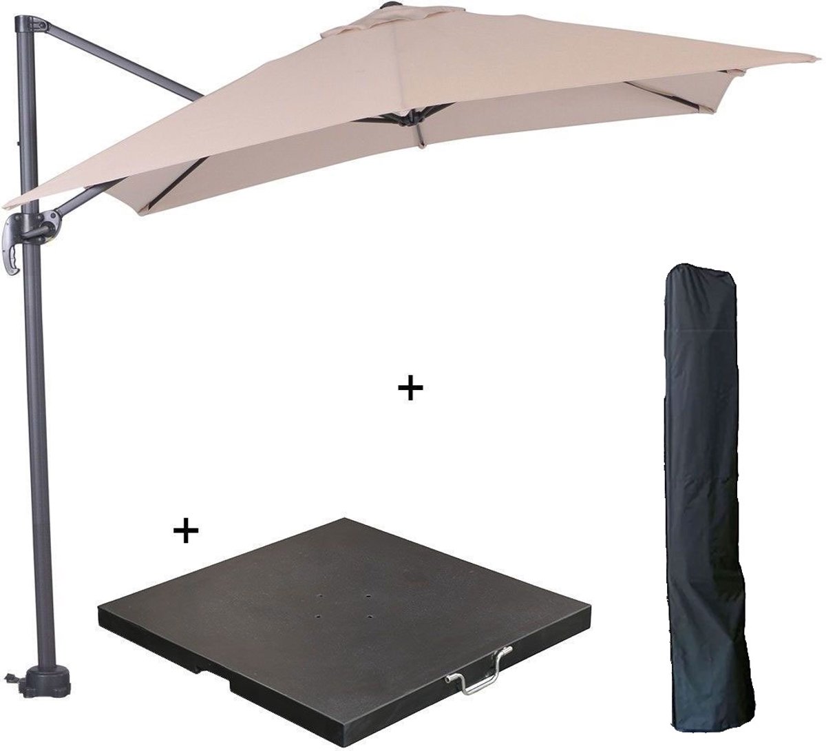 Garden Impressions Hawaii zweefparasol S 250x250 - donker grijs/ecru met 80 kg parasolvoet en parasolhoes (6097125010070)