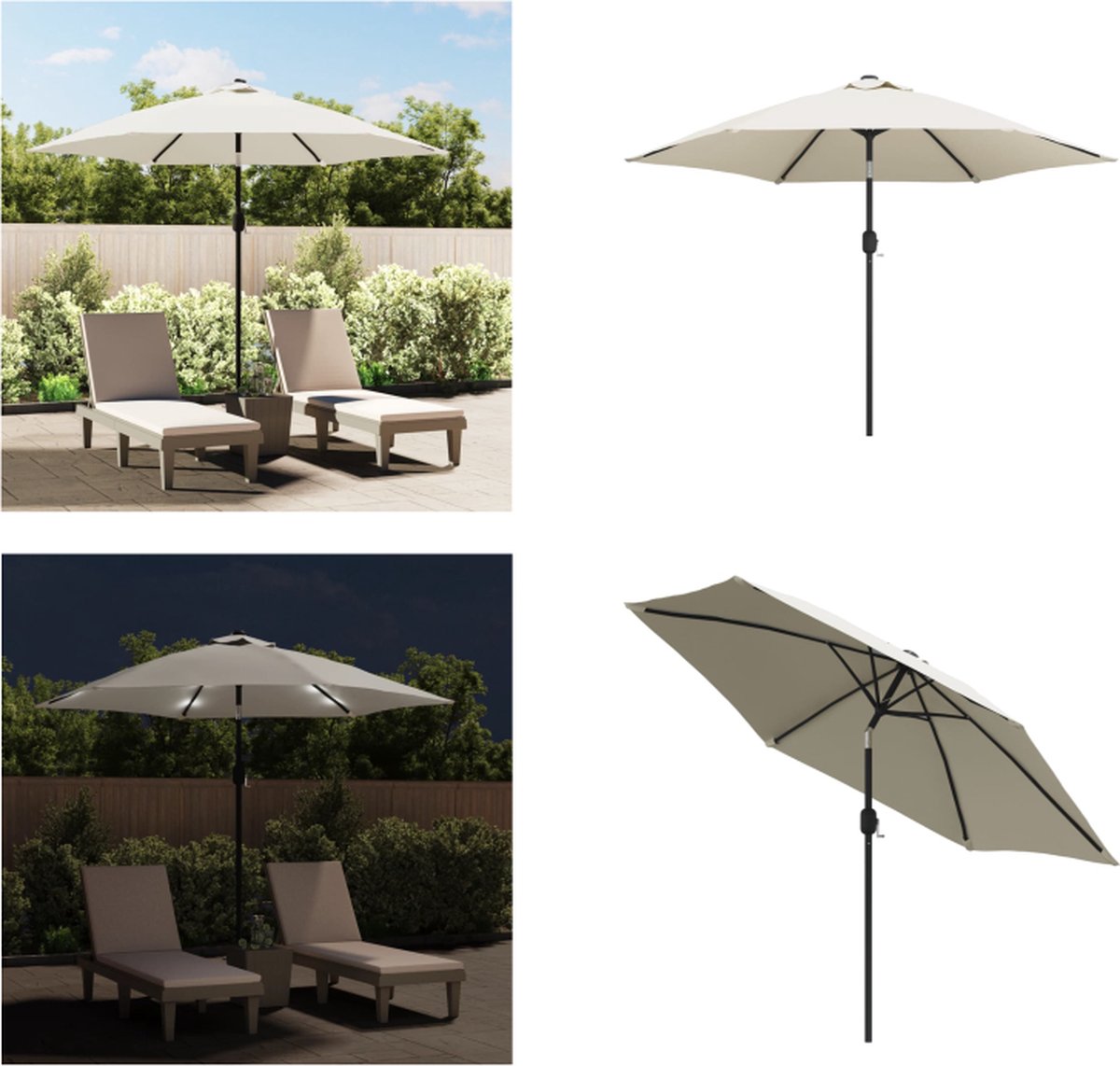 vidaXL Zweefparasol kantelbaar met LED 3 m zandwit Tuin Parasols - Strand Parasol - Parasol Led - Vlinder Parasol - Zonwering Tuin - Parasol Wit - Parasol Met LED - Parasols Met LED - Tuinparasol - Balkon Parasol (8721115541753)