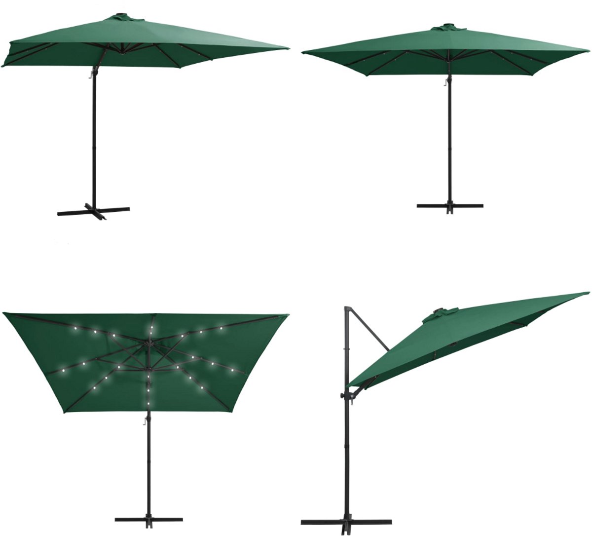 vidaXL Zweefparasol met LED en stalen paal 250x250 cm groen - Zweefparasol - Zweefparasols - Parasol - Tuinparasol (8224402049302)