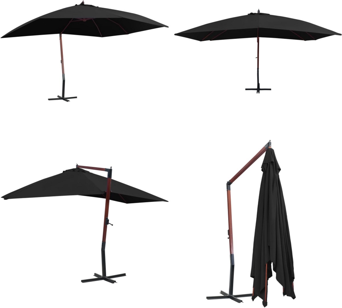 vidaXL Zweefparasol met houten paal 400x300 cm zwart - Parasol - Parasols - Tuin Parasol - Tuin Parasols (8224402045267)