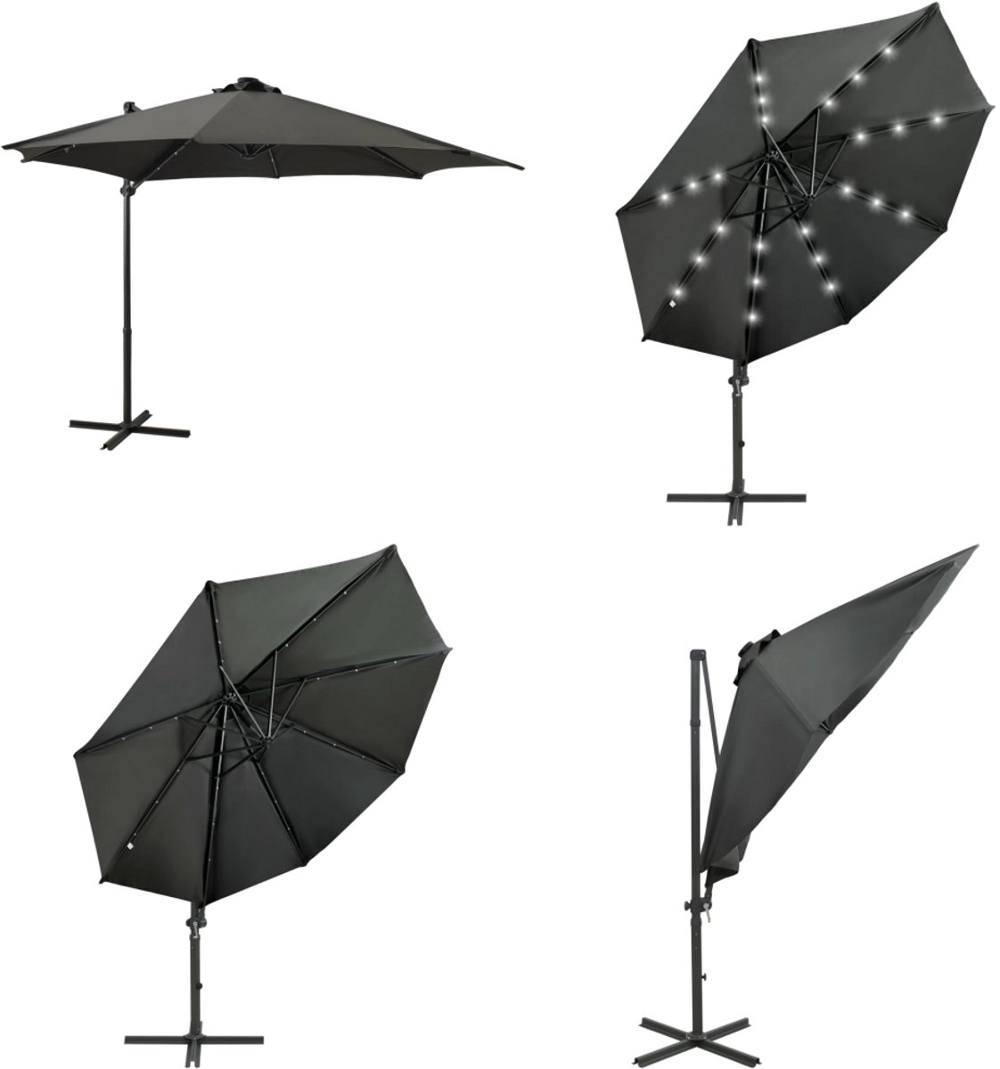 vidaXL Zweefparasol met paal en LED-verlichting 300 cm antracietkleur - Zweefparasol - Zweefparasols - Parasol - Tuinparasol (8224402044697)