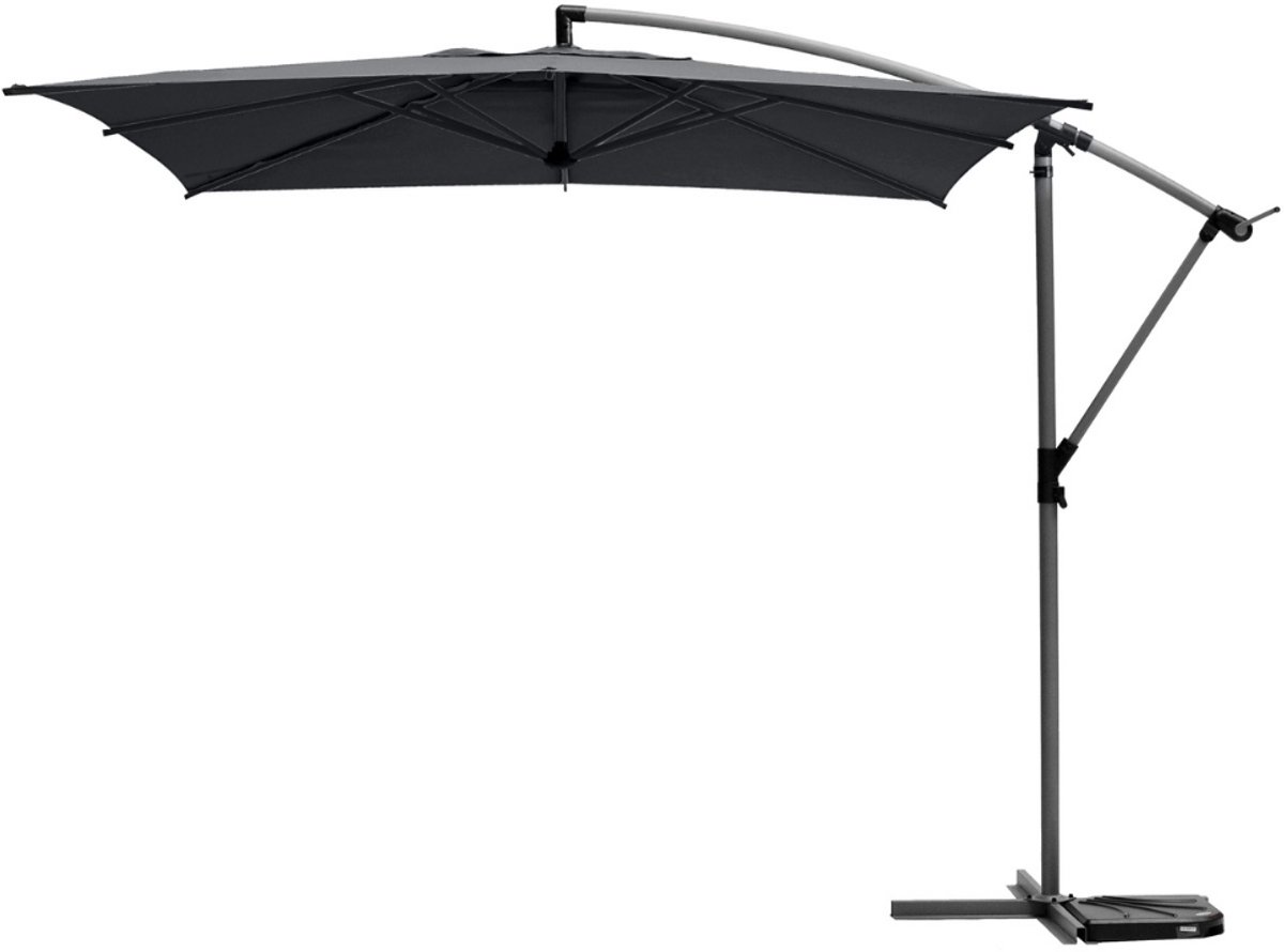 HESPERIDE HIXA Parasol - Zweefparasol - met voet - Stokparasol - 360° draaibaar - 240x250cm - Staal - Polyester - Zwart (8721264842237)