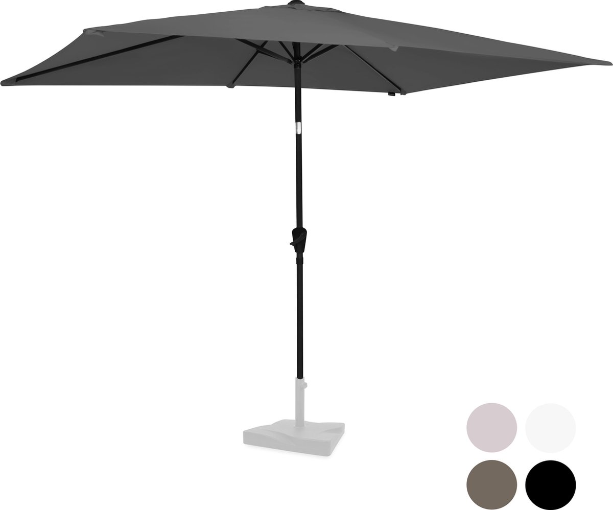 VONROC Premium Stokparasol Rapallo 200x300cm - Incl. beschermhoes - Rechthoekige parasol - Kantelbaar - UV werend doek - Grijs (8717479096206)