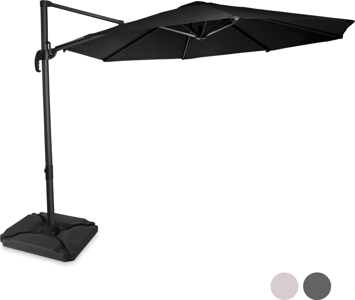 VONROC Premium Zweefparasol Bardolino ⌀300cm - Incl. Vulbare tegels, kruisvoet & beschermhoes - Ronde parasol - 360 ° Draaibaar - Kantelbaar - UV werend doek - Zwart (8717479104888)