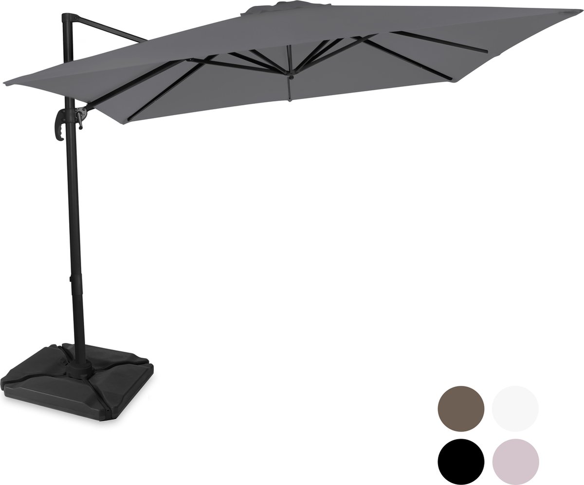 VONROC Premium Zweefparasol Pisogne 300x300cm - Incl. vulbare tegels, kruisvoet & beschermhoes - Vierkante parasol - 360 ° Draaibaar - Kantelbaar - UV werend doek - Grijs (8717479104956)