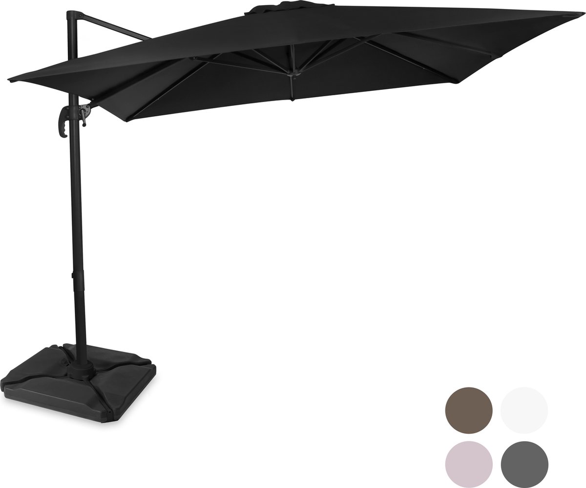 VONROC Premium Zweefparasol Pisogne 300x300cm - Incl. vulbare tegels, kruisvoet & beschermhoes - Vierkante parasol - 360 ° Draaibaar - Kantelbaar - UV werend doek - Zwart (8717479104949)