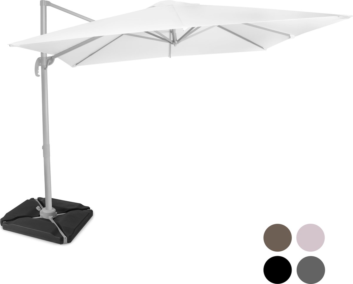 VONROC Premium Zweefparasol Pisogne 300x300cm - Incl. vulbare tegels, kruisvoet & beschermhoes - Vierkante parasol - 360 ° Draaibaar - Kantelbaar - UV werend doek - Wit (8717479104970)