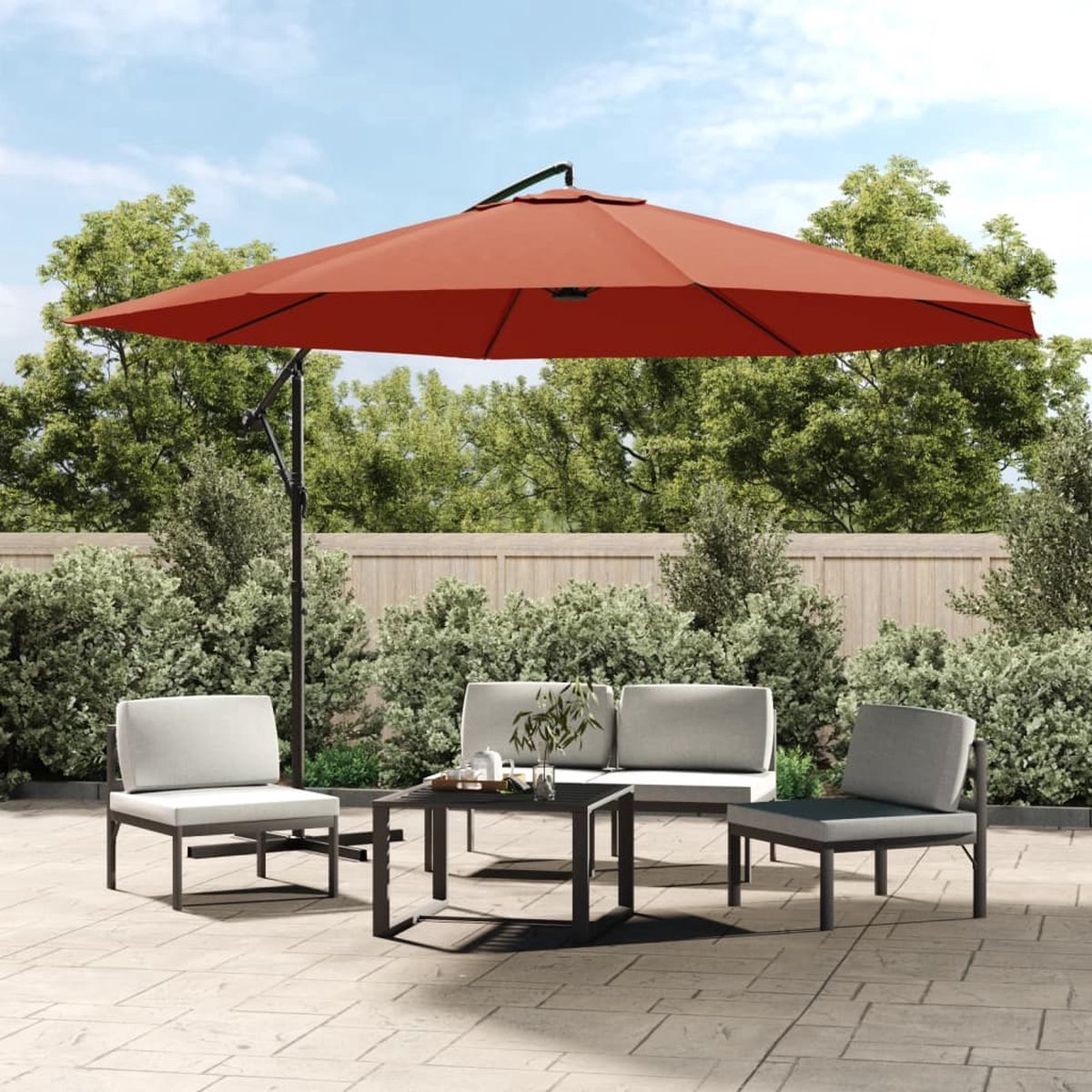vidaXL Zweefparasol 350 cm - Terracottakleurig Hangende Parasol - Parasol - Tuinset - Buitenschilderij - Zomerdecoratie - Zonnebescherming - Terras Decoratie (8100808362453)