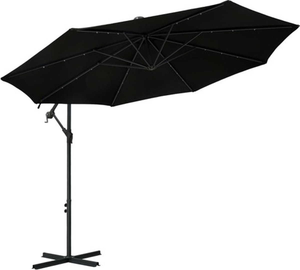 vidaXL - Zweefparasol - met - LED - en - stalen - paal - 300 - cm - zwart (8719883744636)