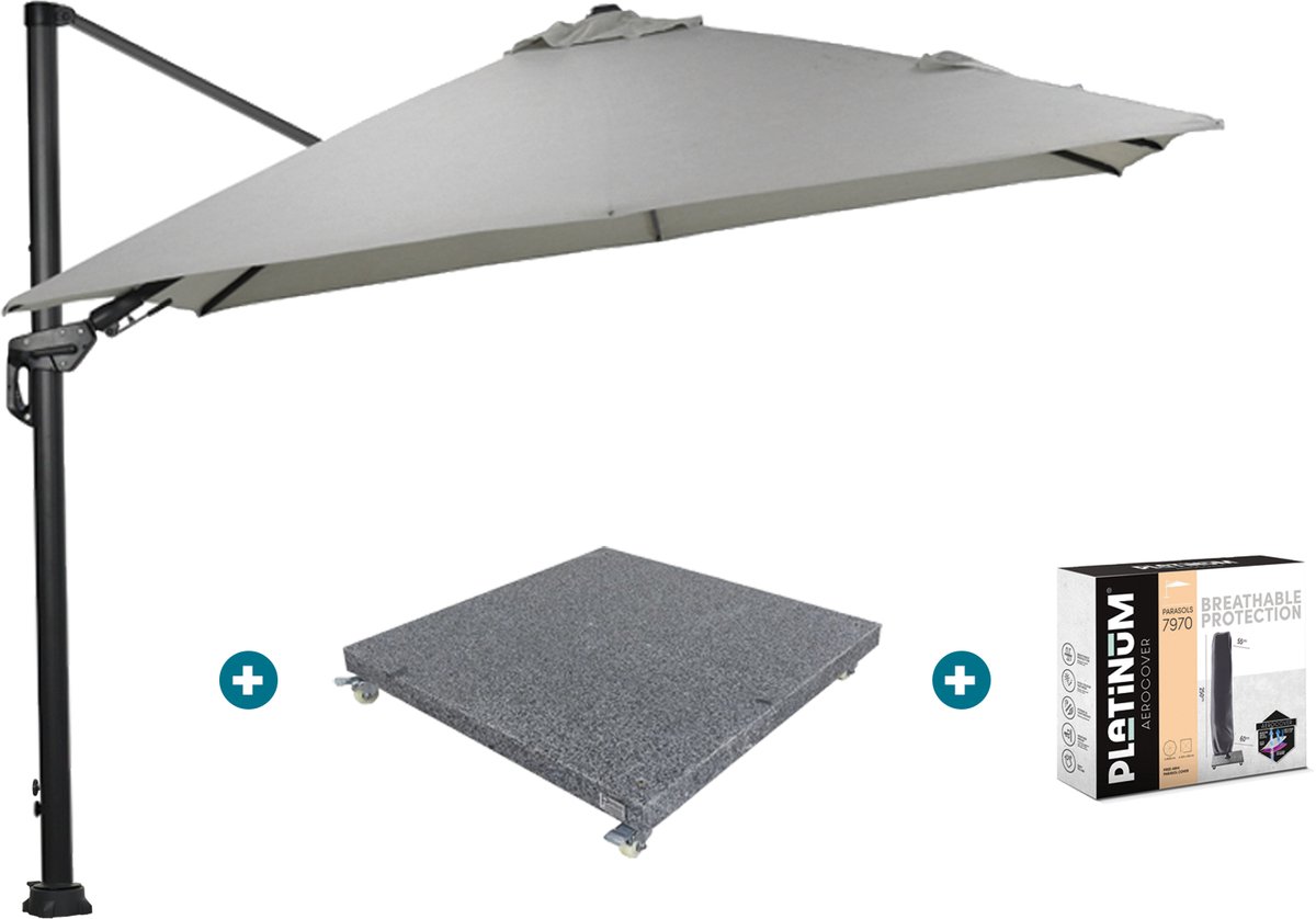 GI Hawaii zweefparasol Deluxe 300 x 300 cm. - Zand - met voet en hoes (6097342672631)