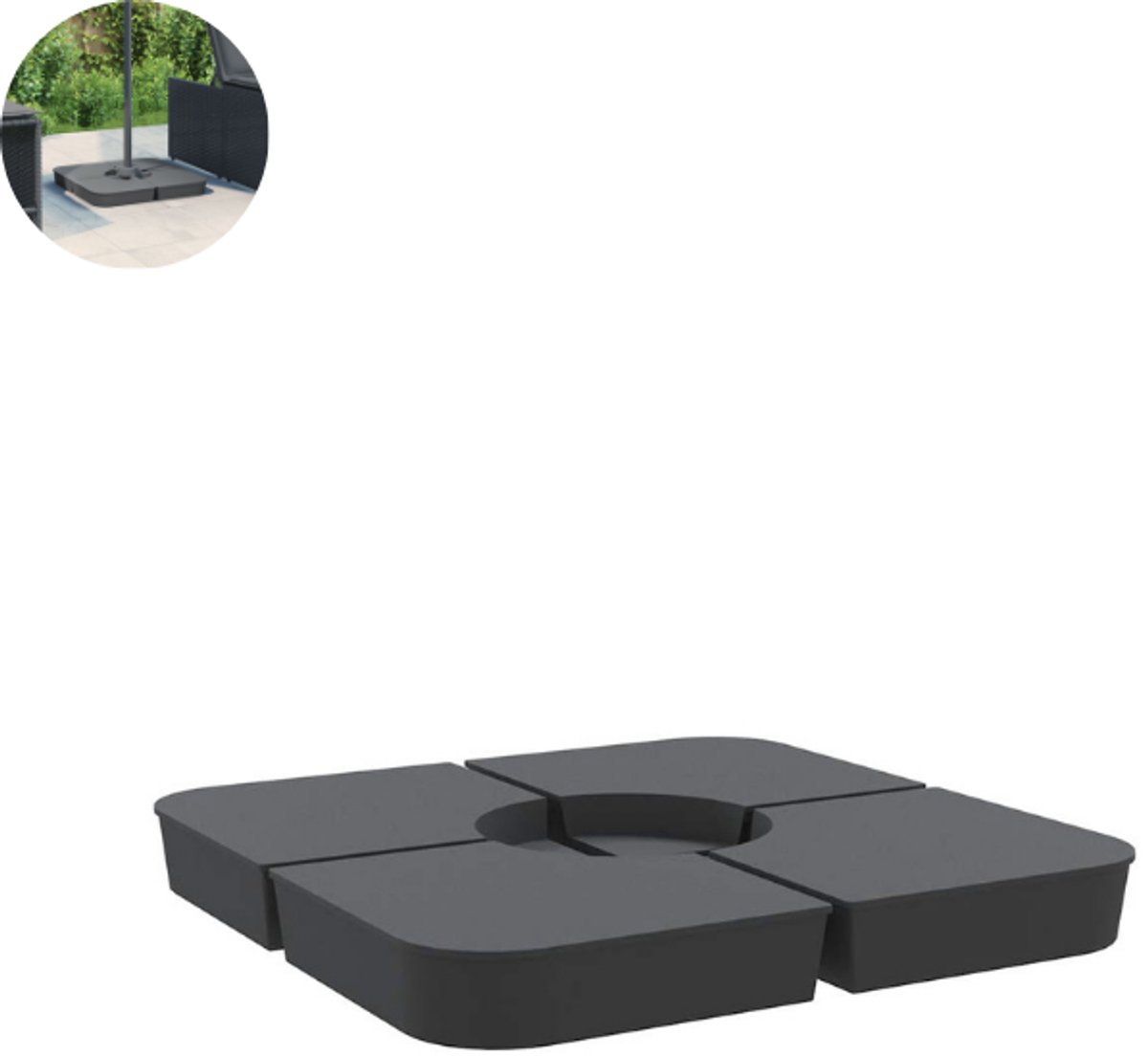 Parasoltegels - Vulbare Parasoltegels - Voor kruisvoet - 50x50cm - Inhoud 25L - 4 stuks voor zweefparasol - Antraciet (8721264198907)